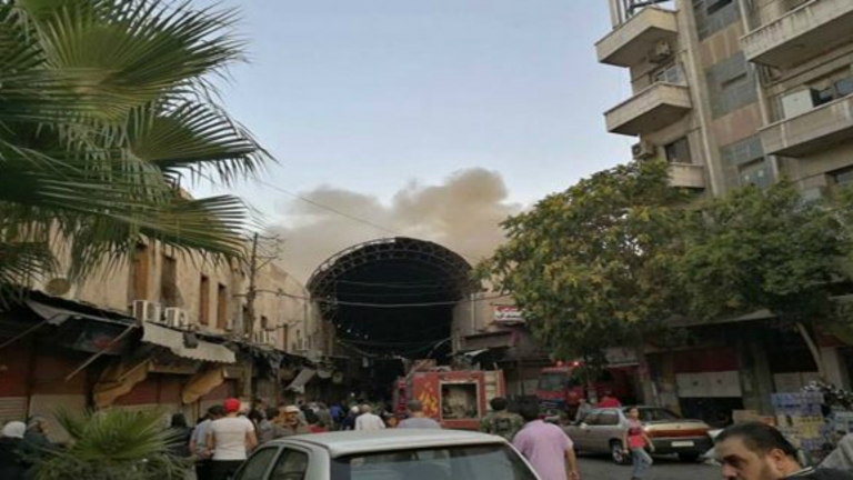 حريق في باب الجابية بدمشق القديمة