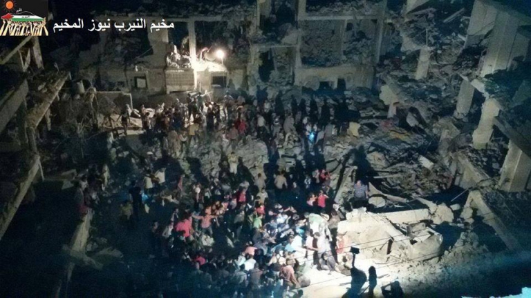 إسقاط مروحية بصاروخ محلي الصنع فوق مخيم النيرب بحلب 