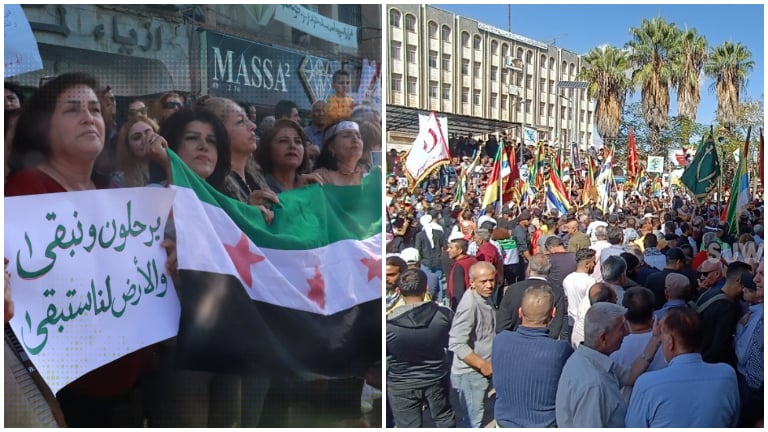في السويداء وشمالي سوريا.. مظاهرات لإسقاط الأسد وتضامناً مع غزة