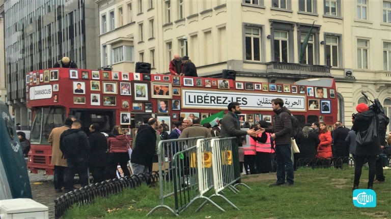 “Freedom Bus” in Brussels Demands Release of Detainees in Syria